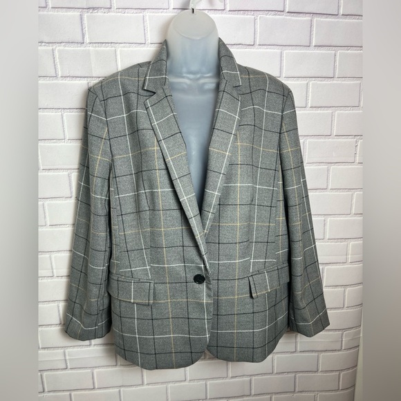 Ann Taylor Blazer Womens GrayWindowpane Plaid Single Breasted Classic/size 16 - Picture 2 of 12